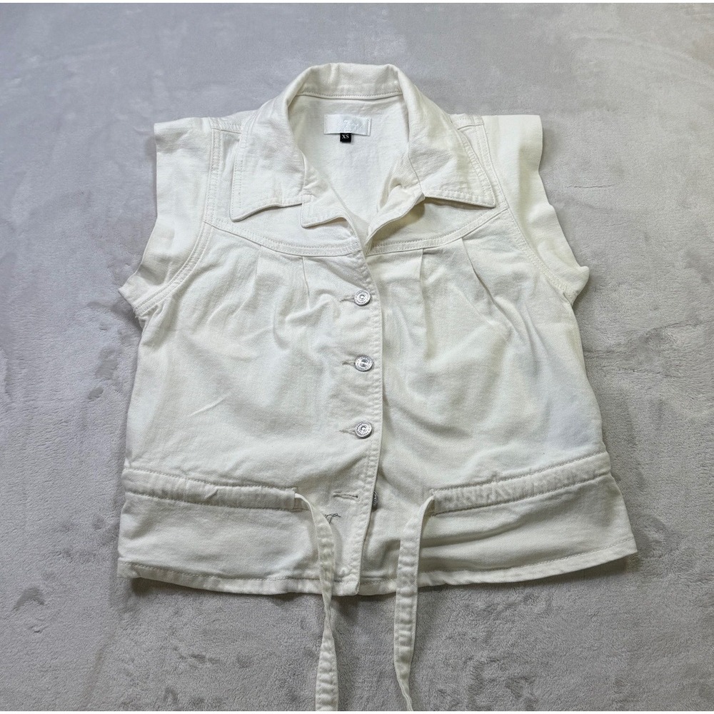 7 For All Mankind Denim Vest White Sleeveless Snap Front XS Tie Waist
